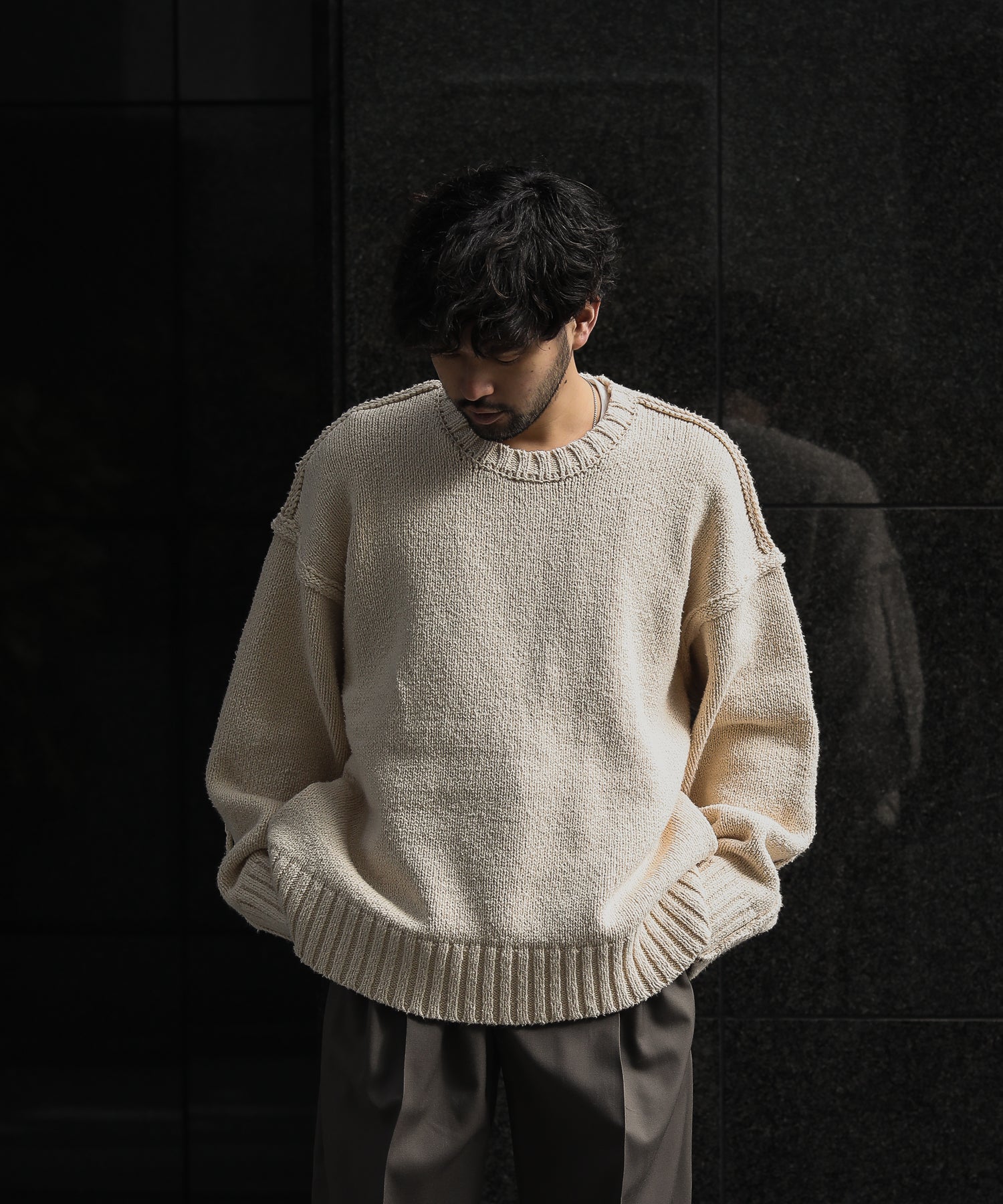 stein◇セーター(厚手)/M/コットン/BLK/NATURAL COTTON DOUBLE FACE