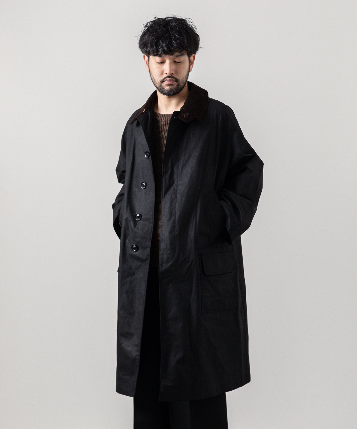 INTÉRIM】HYPER BIG OILED CLOTH SINGLE RANGE 4PK FLAP COAT - BLACK