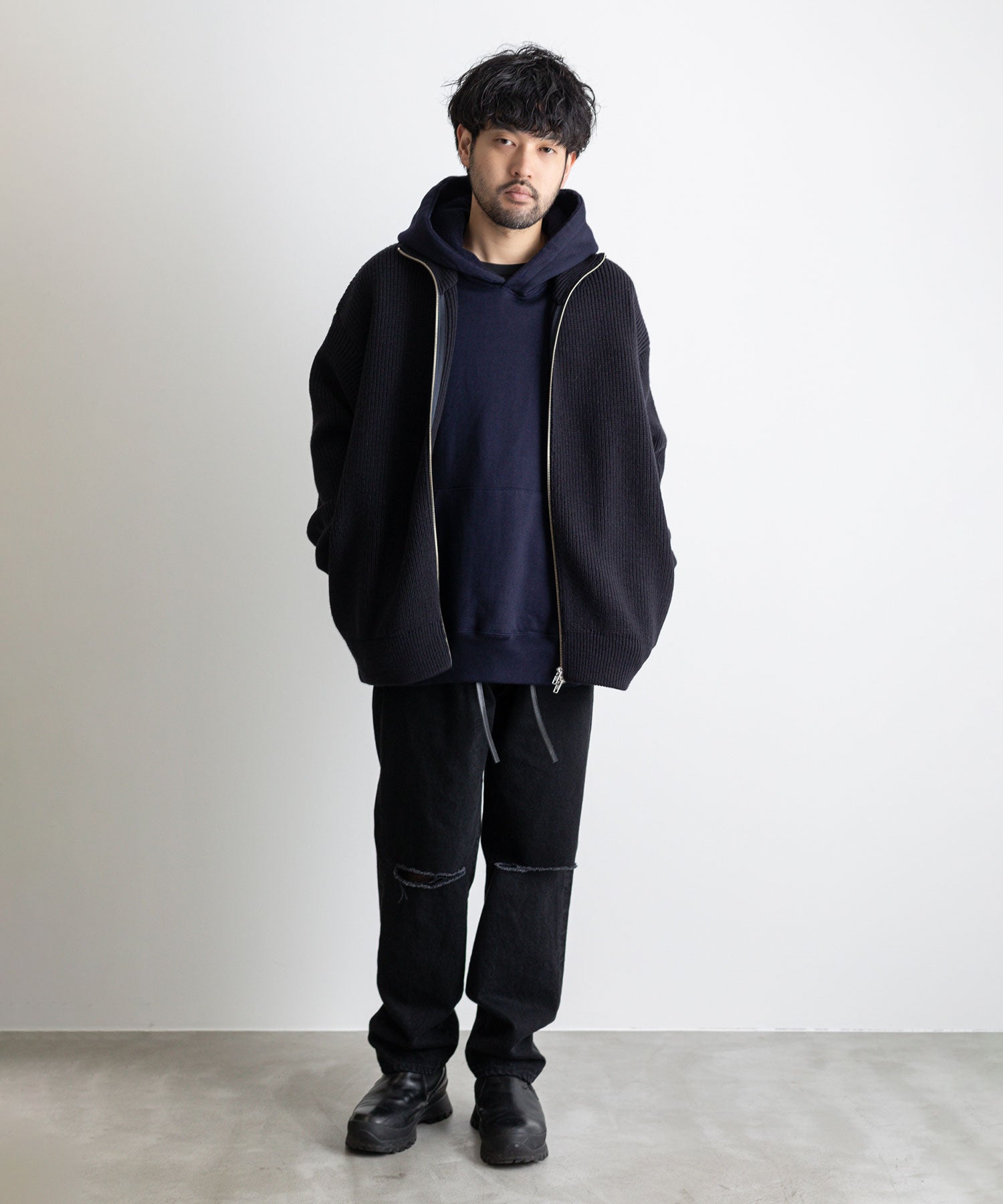 stein / シュタイン】OVERSIZED DRIVERS KNIT ZIP JACKET - DARK NAVY