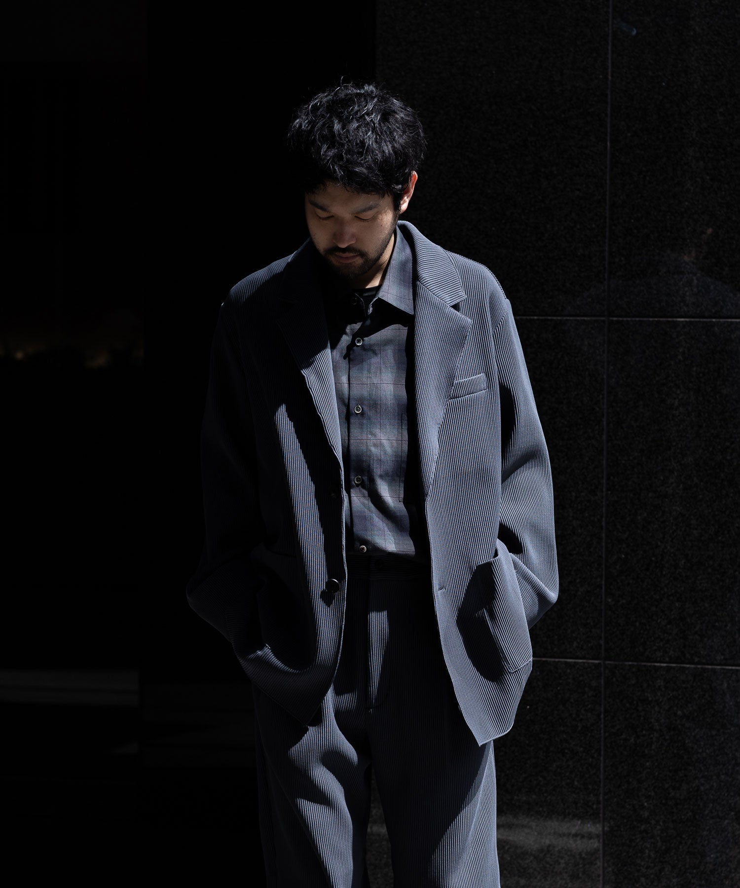 stein / シュタイン】OVERSIZED GRADATION PLEATS JACKET - N.GREY