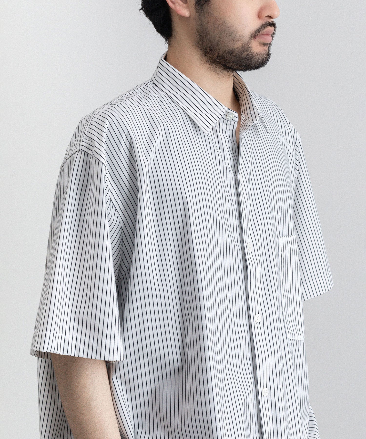 KANEMASA】PENCIL STRIPE DRESS JERSEY SHORT SLEEVE SHIRT - WHITE