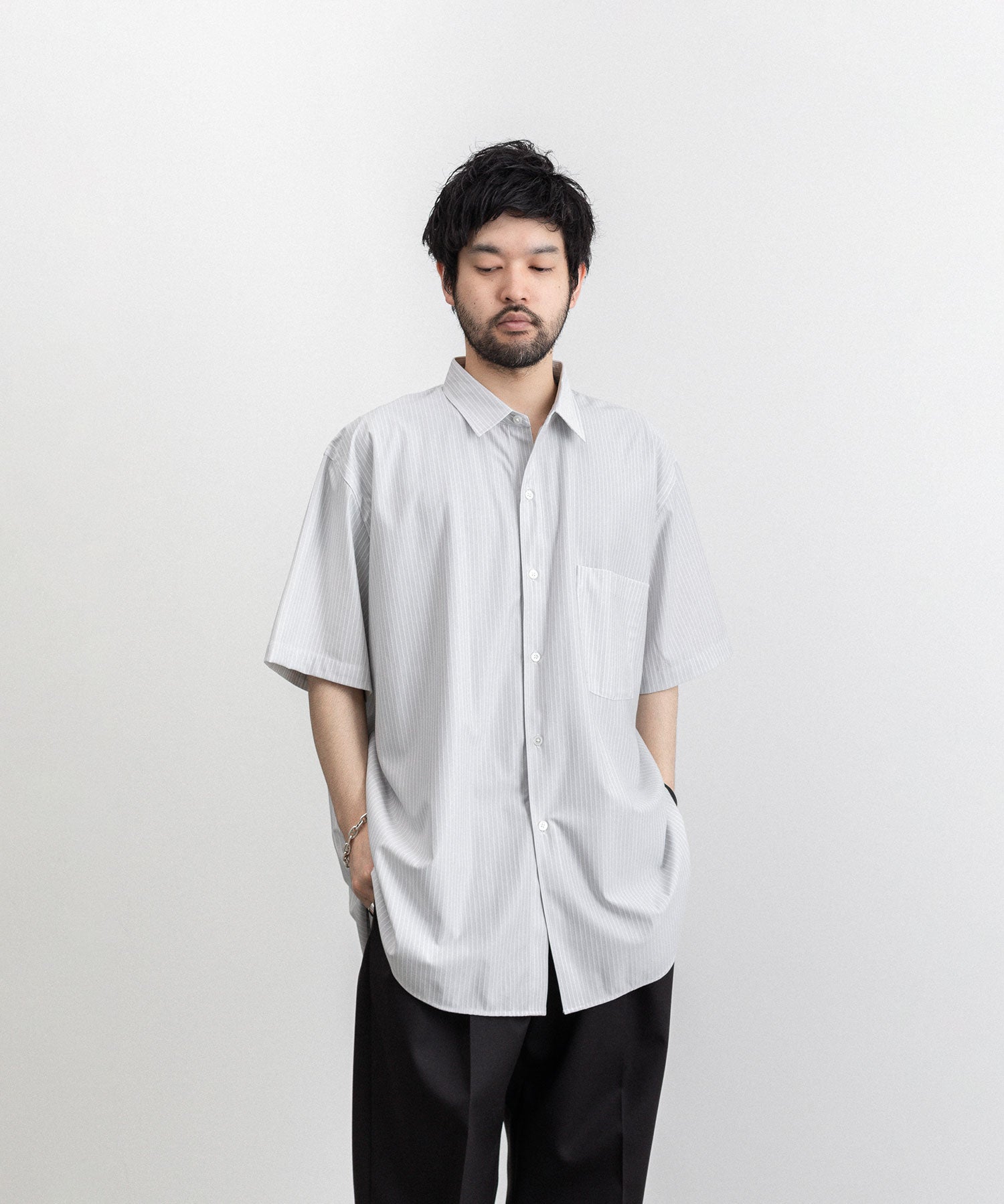 KANEMASA】PENCIL STRIPE DRESS JERSEY SHORT SLEEVE SHIRT - LIGHT