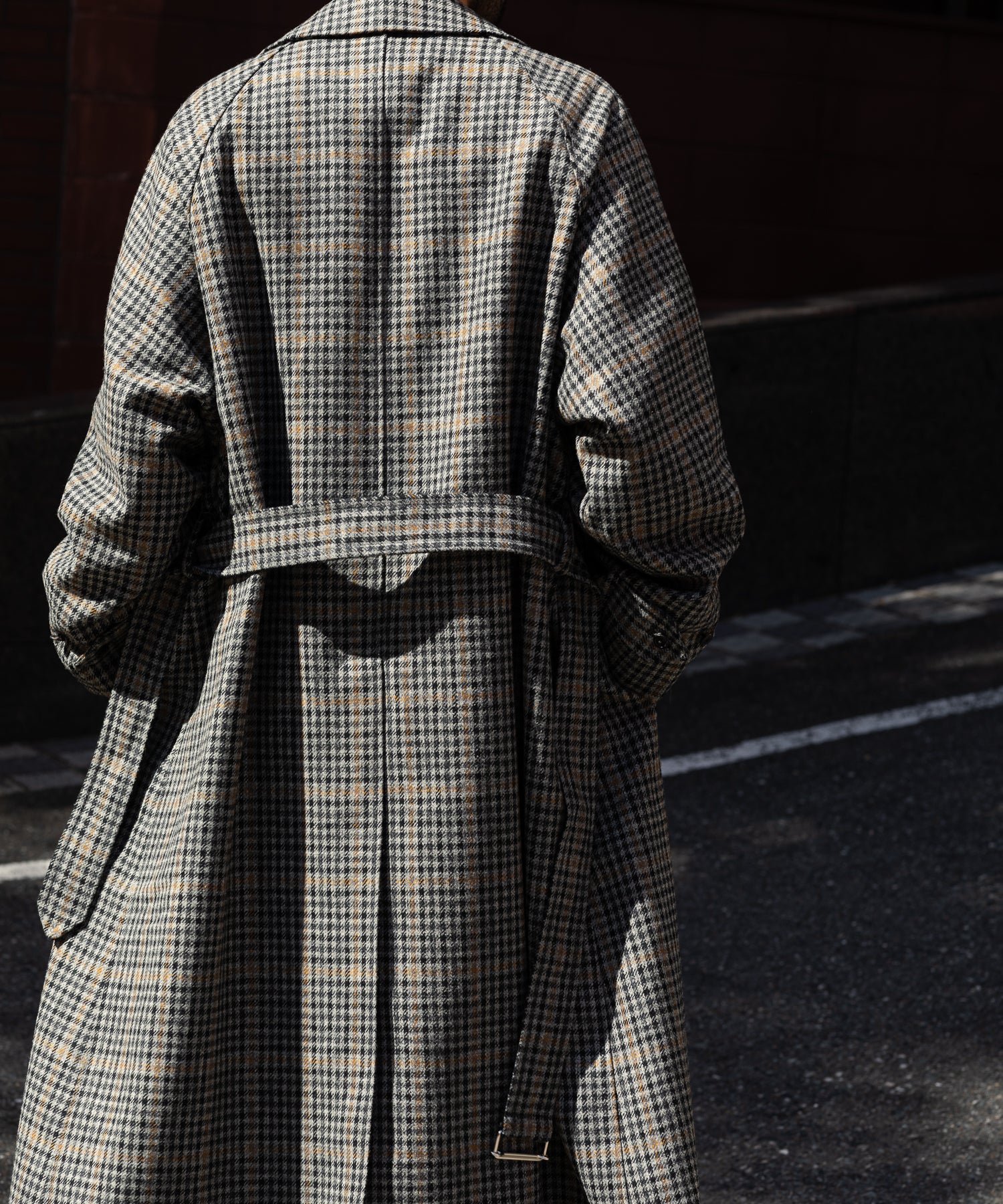 INTÉRIM】HYPER BIG LOVAT TWEED SINGLE RANGE BELTED OVER COAT - BLK