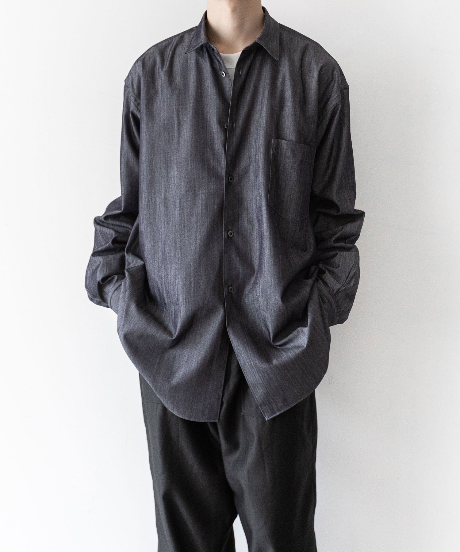 新品 INTERIM 23ss インテリム silk denim shirt-