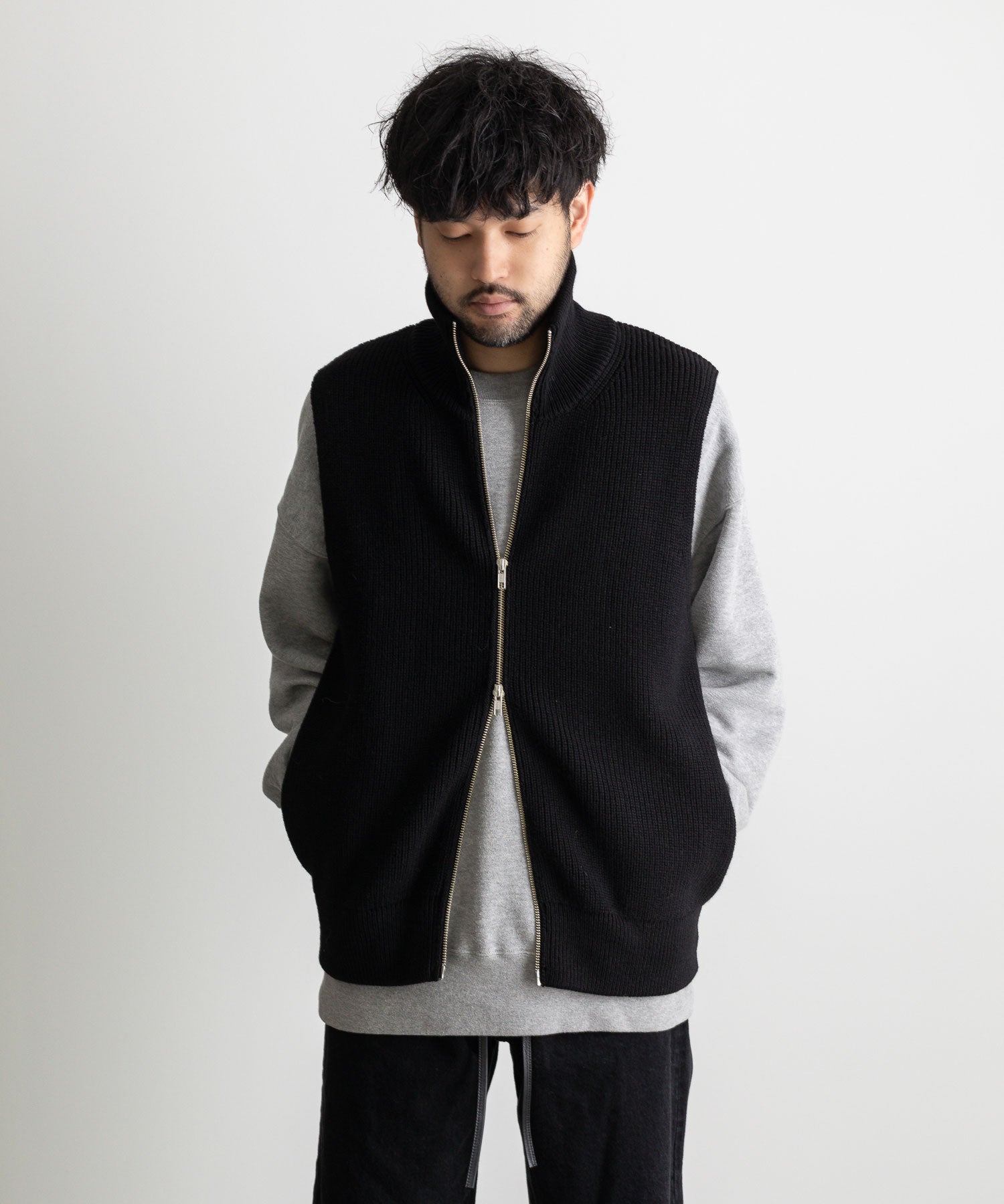 stein / シュタイン】OVERSIZED DRIVERS KNIT ZIP VEST - BLACK | 公式