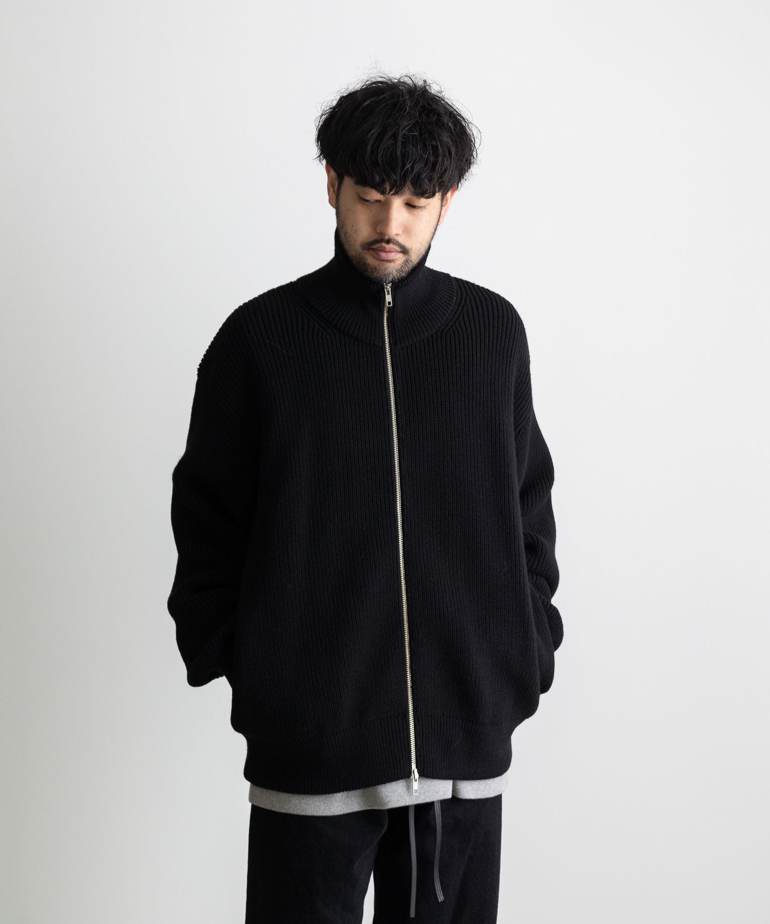 stein / シュタイン】OVERSIZED DRIVERS KNIT ZIP JACKET - BLACK