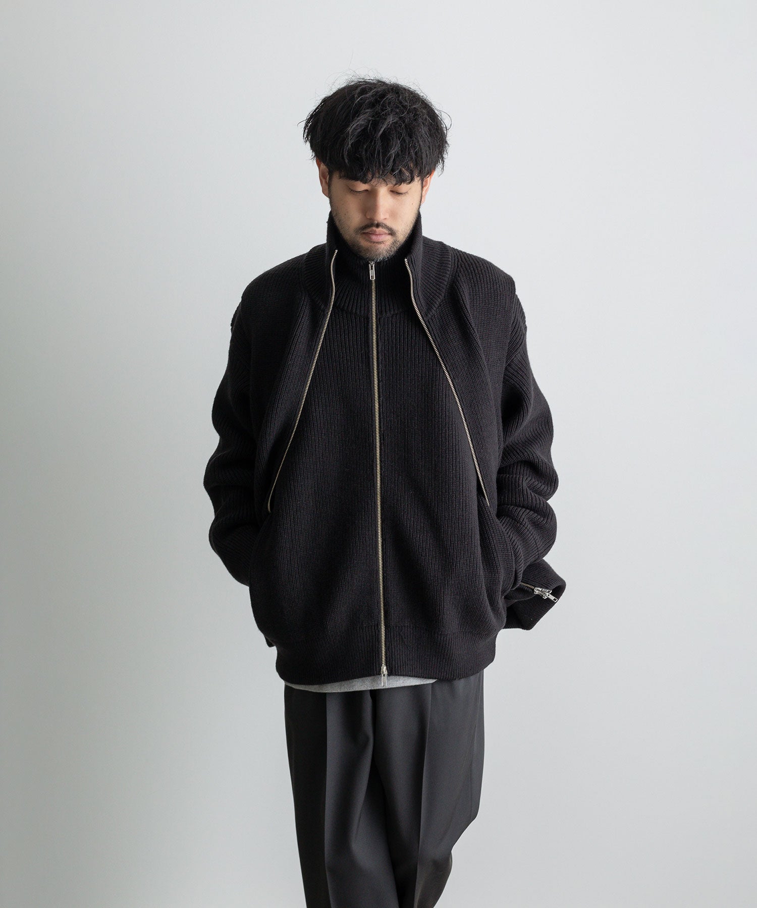 stein / シュタイン】OVERSIZED DRIVERS KNIT ZIP VEST - DARK