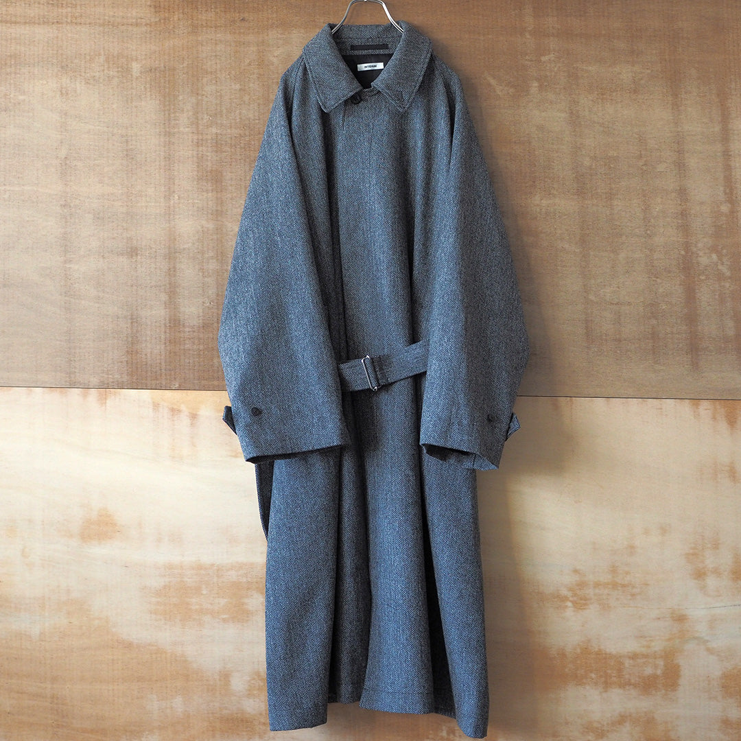 INTÉRIM】HYPER BIG LOVAT TWEED SINGLE RANGE BELTED OVER COAT - BLK