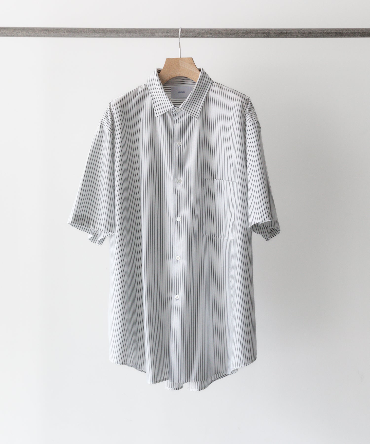 KANEMASA】PENCIL STRIPE DRESS JERSEY SHORT SLEEVE SHIRT - WHITE