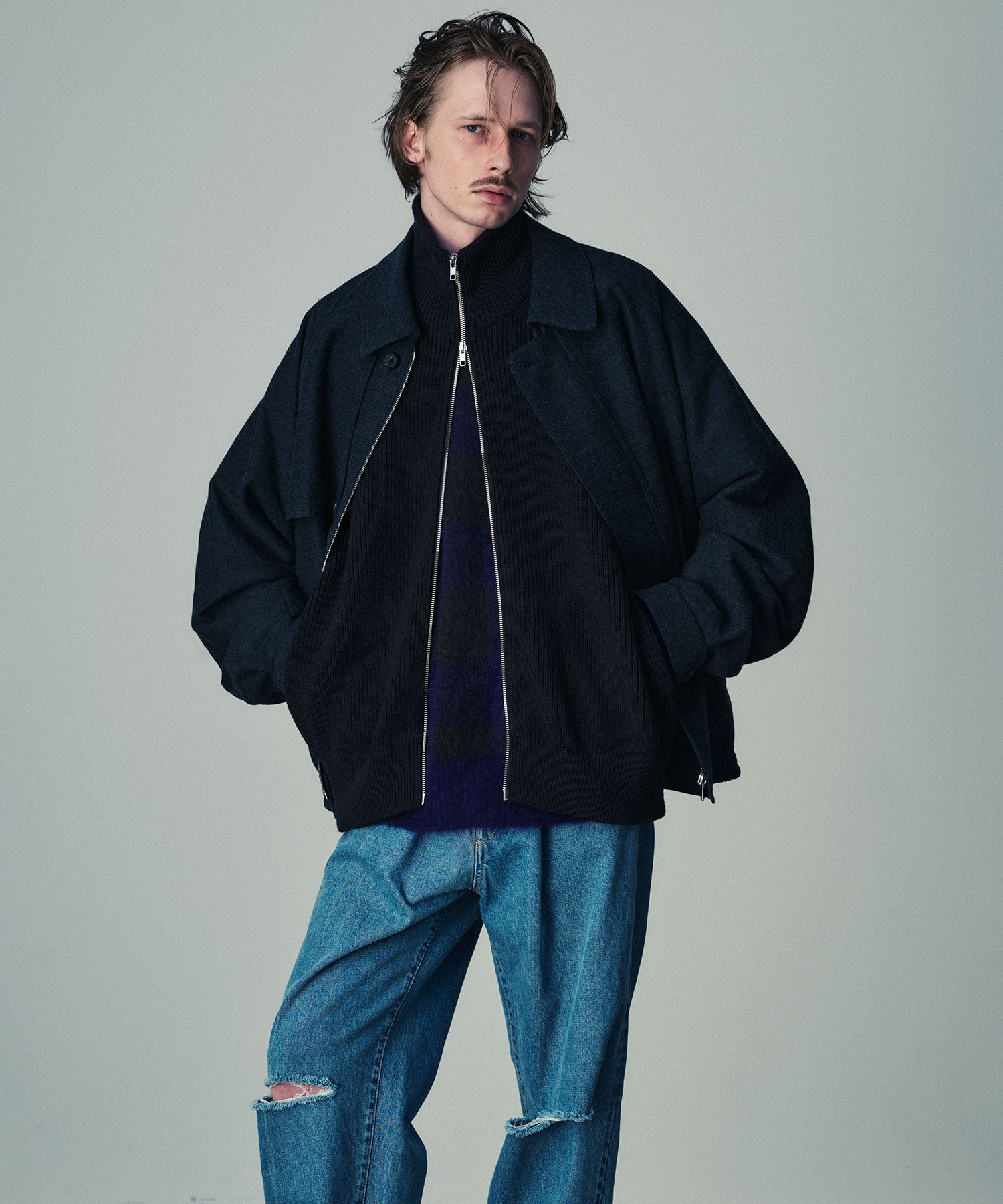 即納-96時間限定 stein OVERSIZED DRIVERS KNIT ZIP JACKET - 通販