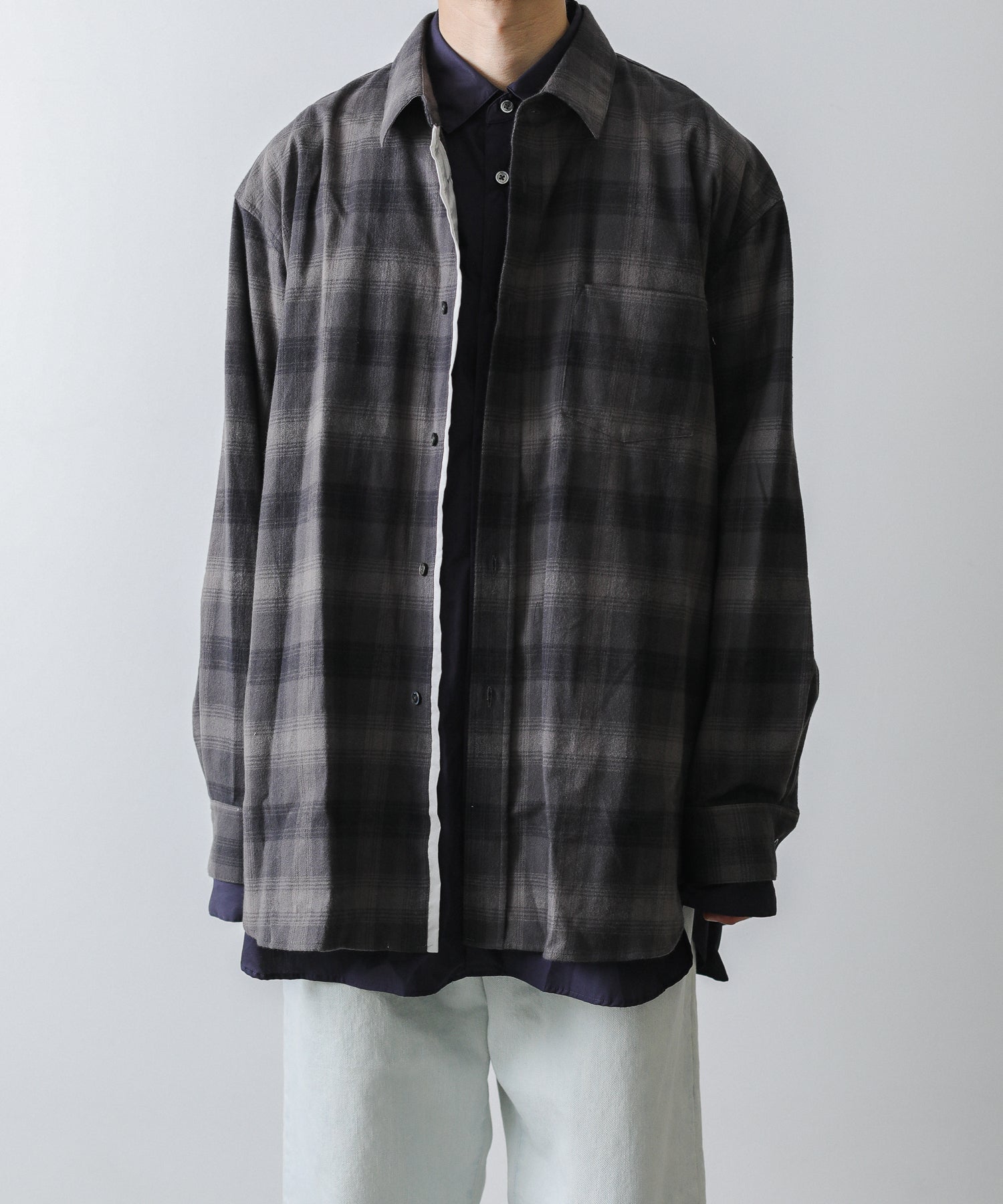 22aw Oversized Layered Flannel Shirt | nate-hospital.com