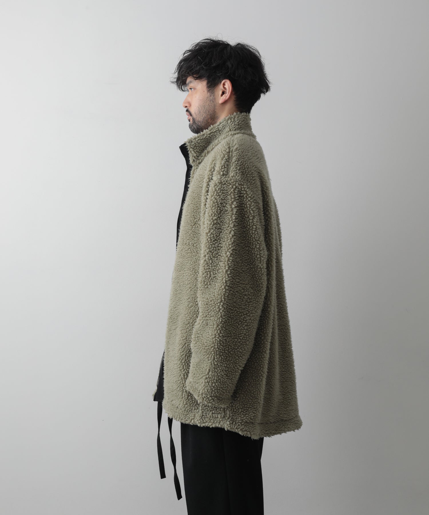 stein wool boa zip long jacket-
