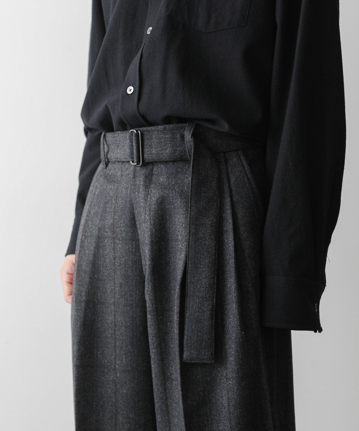 stein BELTED WIDE STRAIGHT TROUSERS-