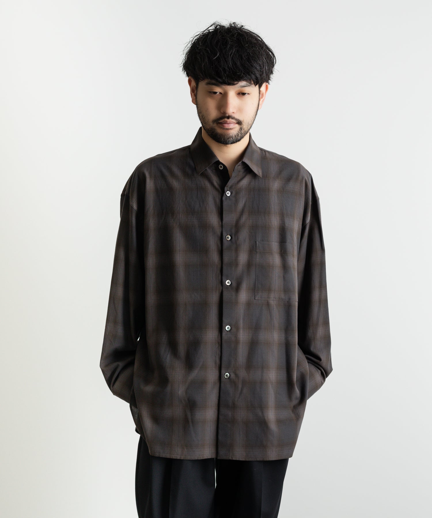 stein / シュタイン】OVERSIZED DOWN PAT SHIRT - OMBRE CHECK（KHAKI