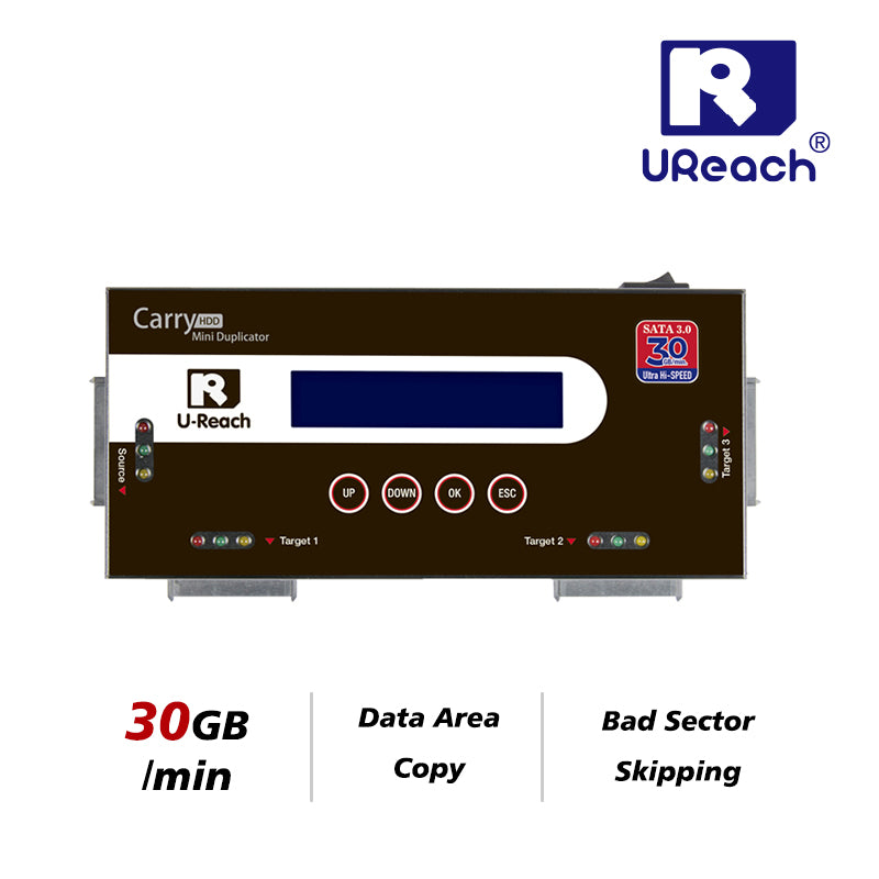 UReach PRO398 1對3 SATA3.0 超高速硬碟拷貝機 抹除機, 支援2.5 3.5 SATA硬碟, FPGA獨立架構, 每分鐘30GB超高速硬碟對拷