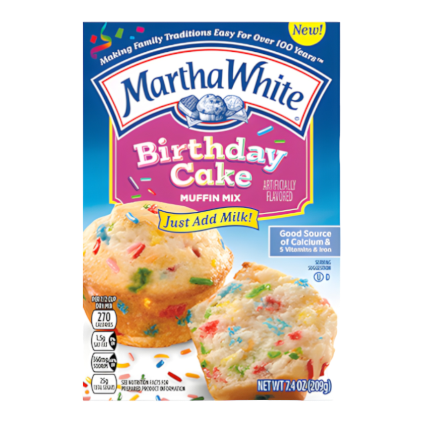 Image of Martha White Birthday Cake Muffin Mix - 7.4oz (207g)  TR e e e sacs NETWT7.4 02209 l A - 