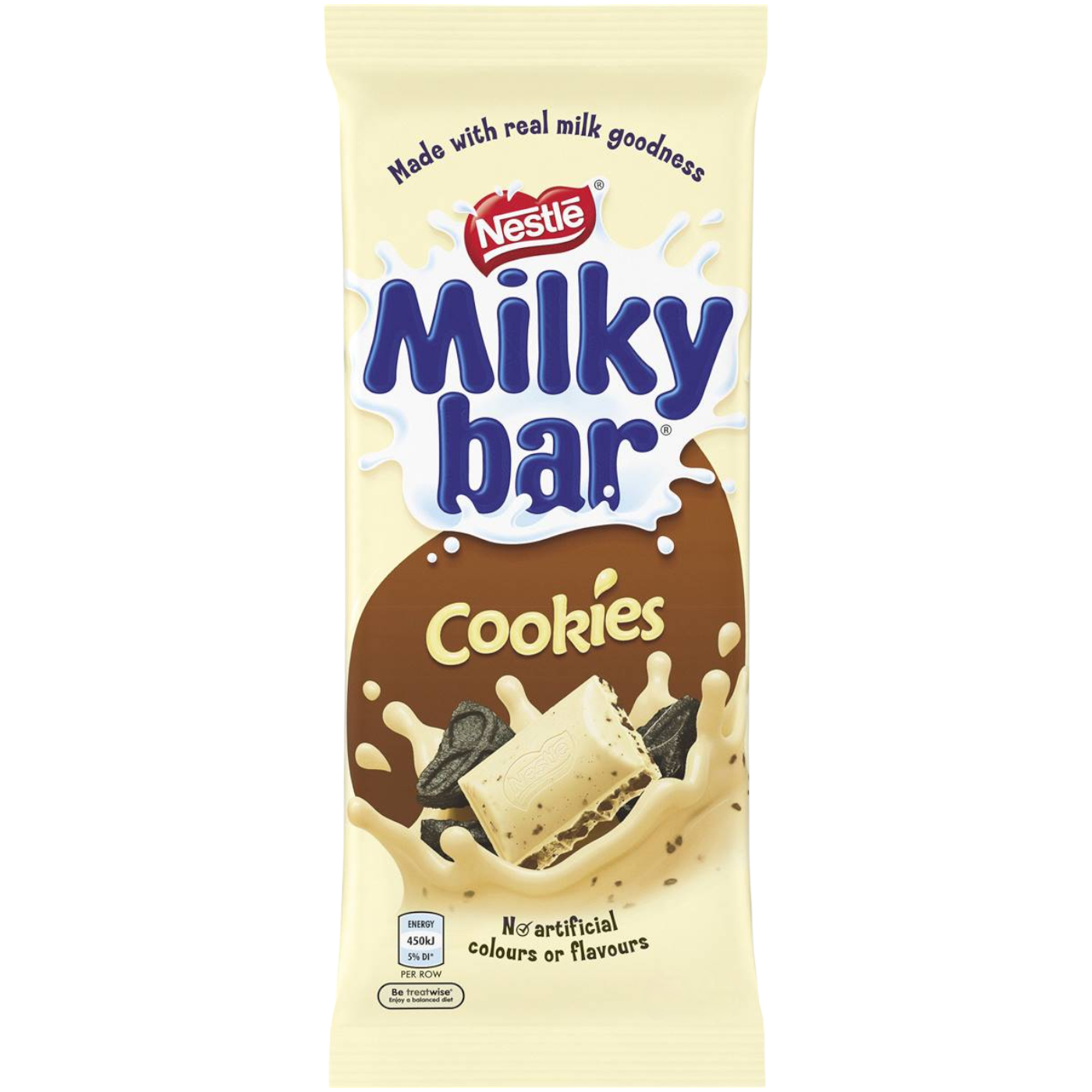 Image of Milkybar Milk & Cookies Chocolate Block (Australia) - 2.8oz (80g)  Noartificia Coloups op flavours PERROW 