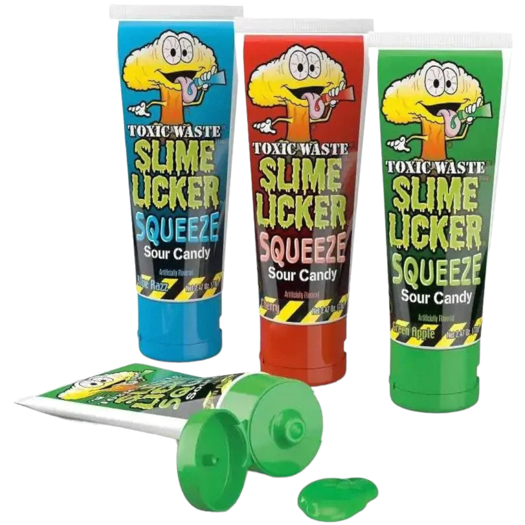 Image of Toxic Waste Slime Licker Squeeze Sour Candy - 2.47fl.oz (73g)  TOXIC wml f' l0l, Ay u i 0lLWS g Gt L Sums UEE B % ek ST Candv 