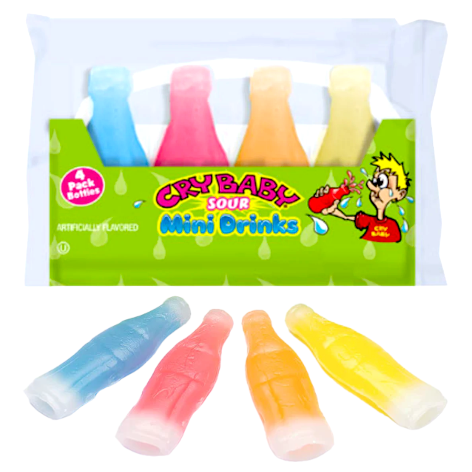 Image of Cry Baby Sour Wax Bottles 4-Pack - 1.39oz (39g)