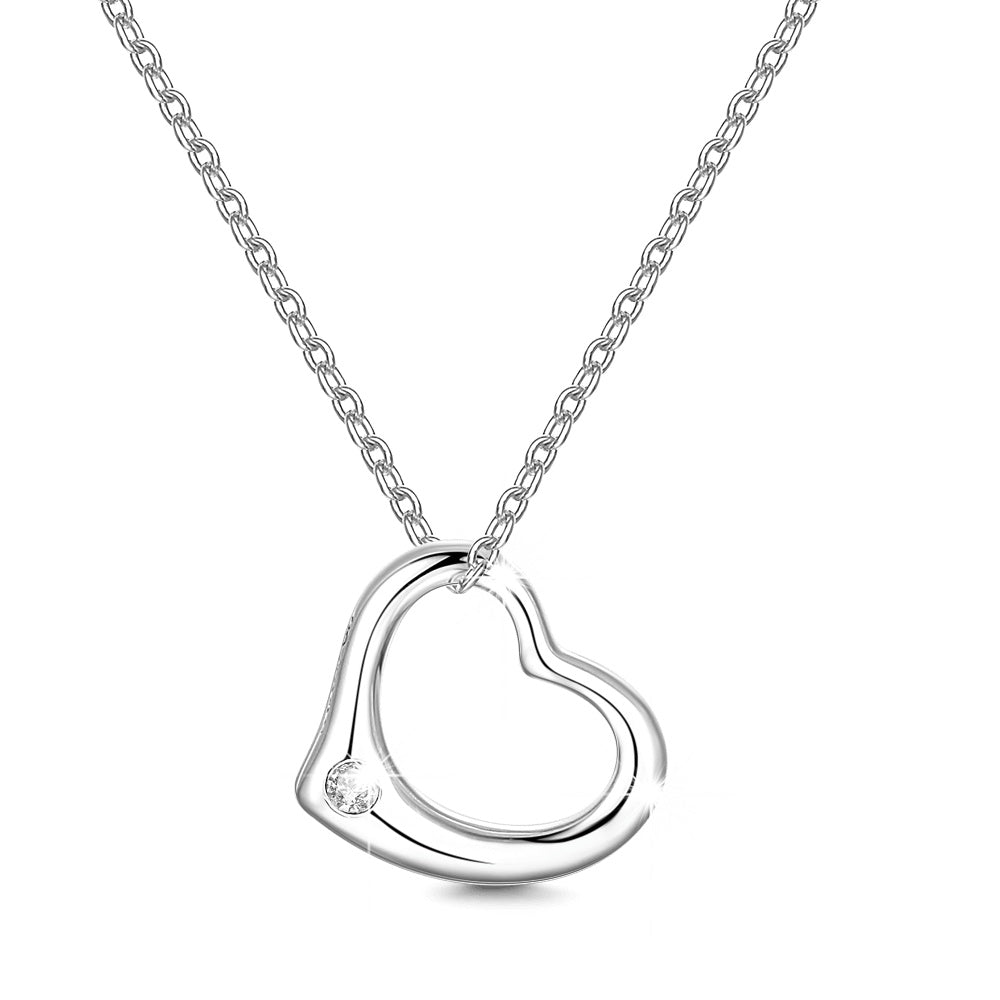 Collier Coeur Simple Zircone Plaqué Platine Pour Homme Femme - votrecollierphotofr product image