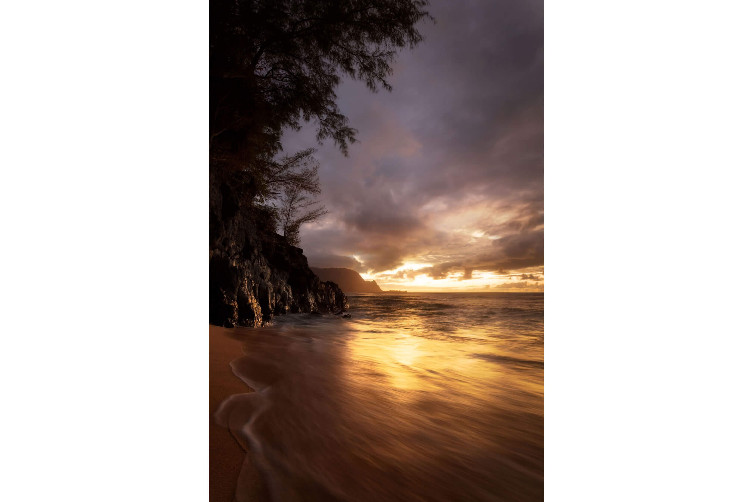 A Hideaway Beach picture at sunset in Princeville, Kauai.