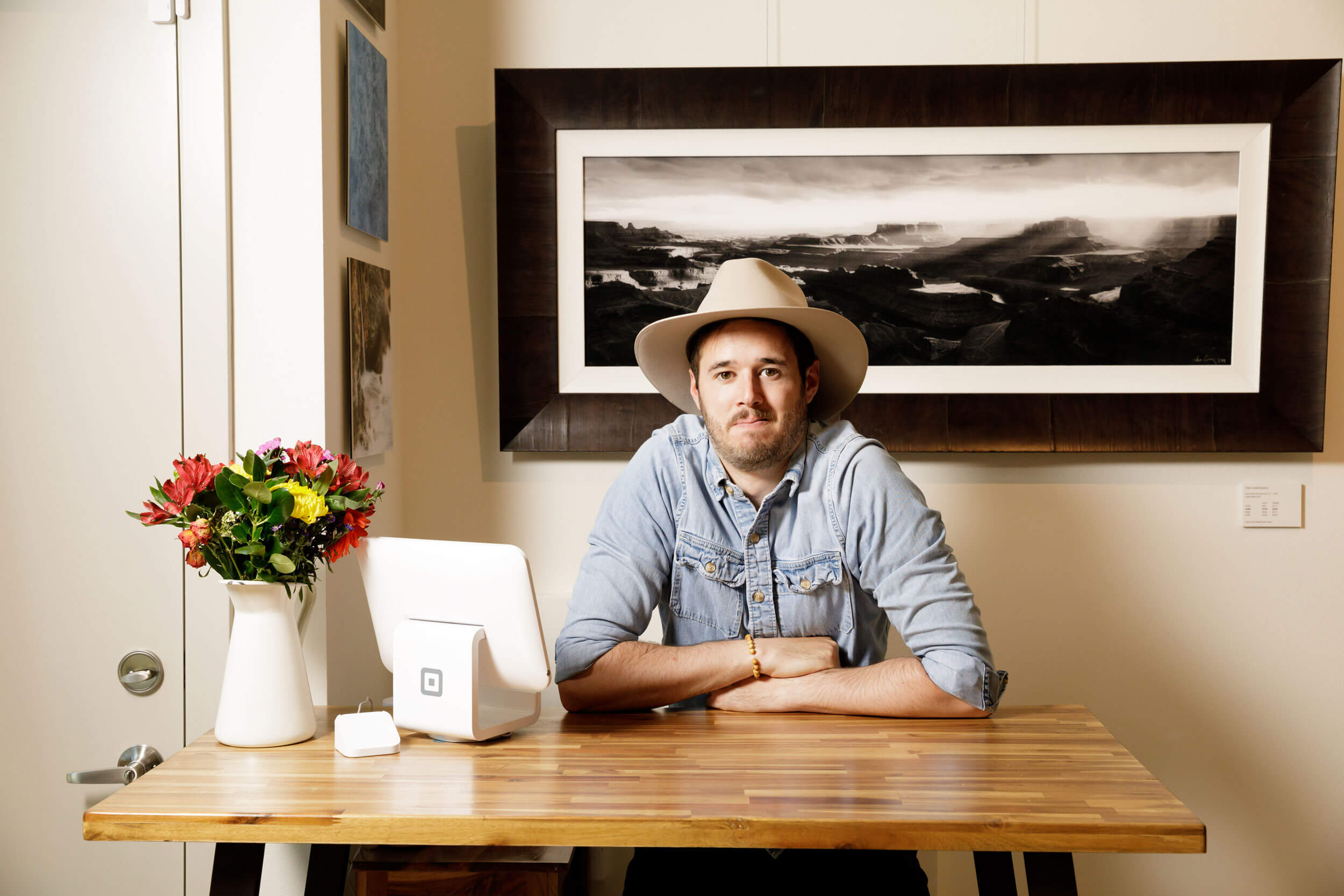 Lars Gesing in his West Seattle fine art photography gallery.