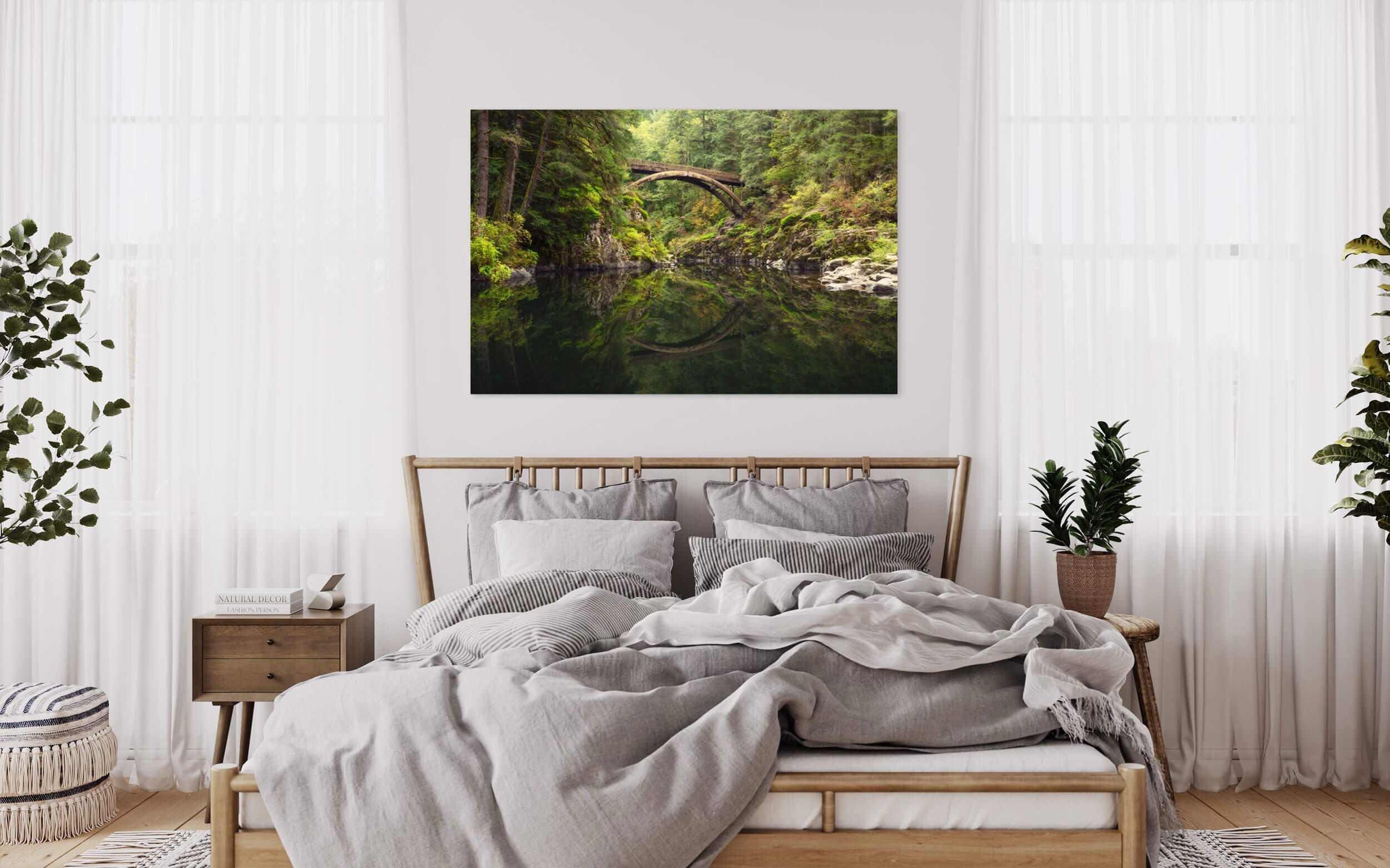 A Moulton Falls picture from Washington hangs in a living room.