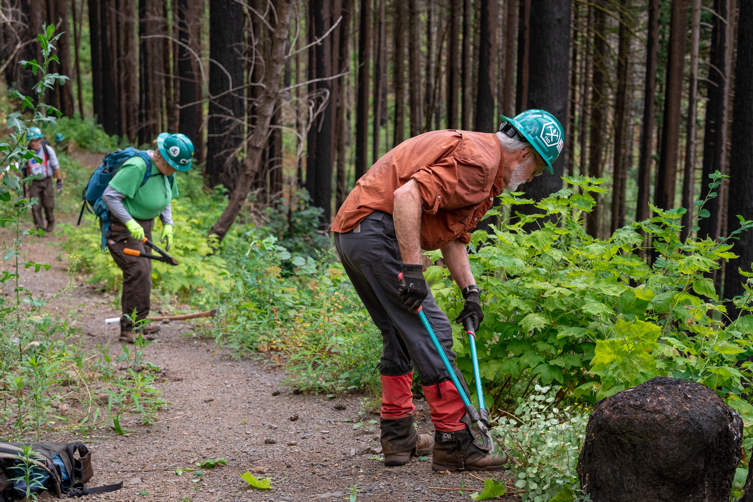 National Forest Foundation volunteers work on trails in the Columbia River Gorge in Oregon.