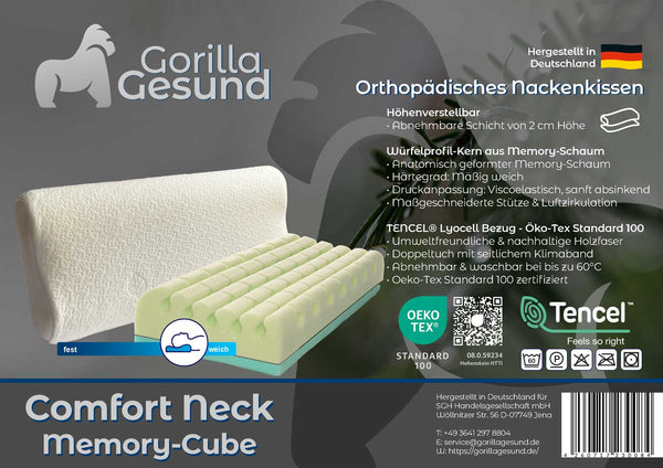 Gorilla Gesund Nackenkissen Comfort Neck Memory-Cube, Höhenverstellbar