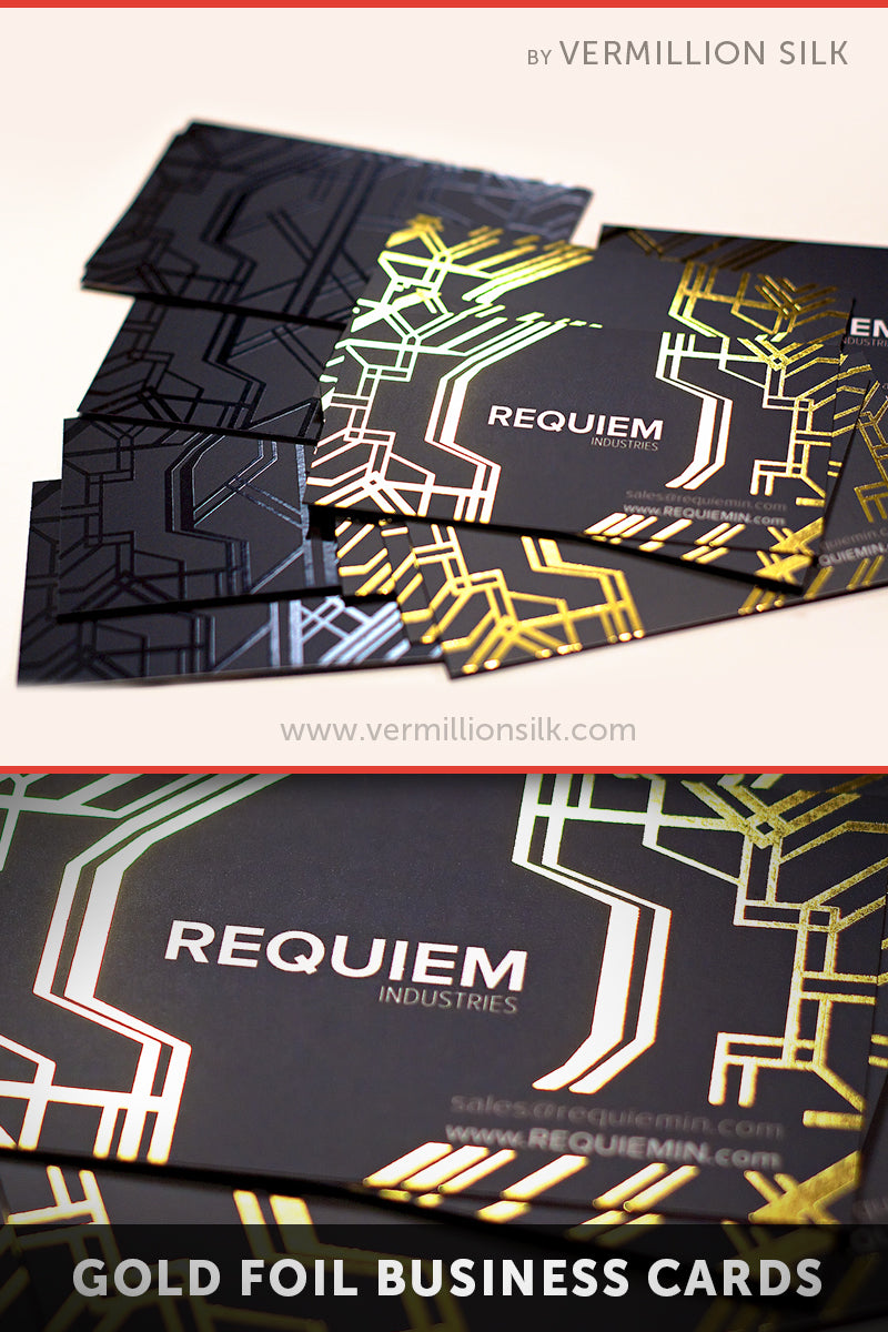 Gold foil stamped business cards with silk lamination