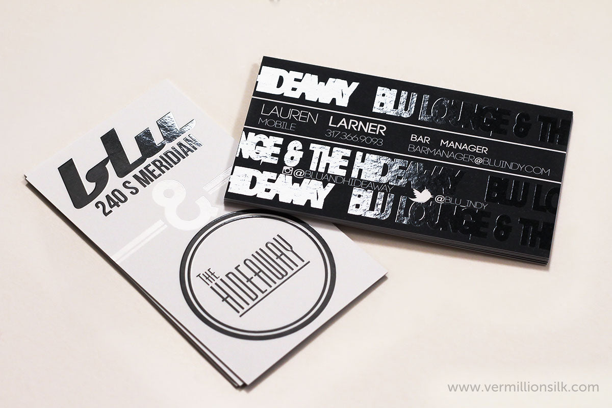 Suede business cards with spot uv gloss. Black suede business cards