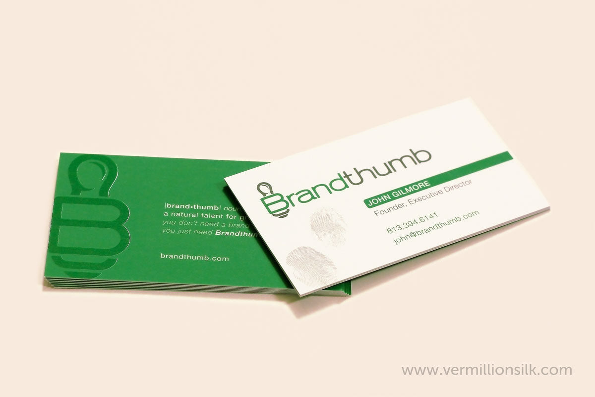 unique suede business cards with green and white