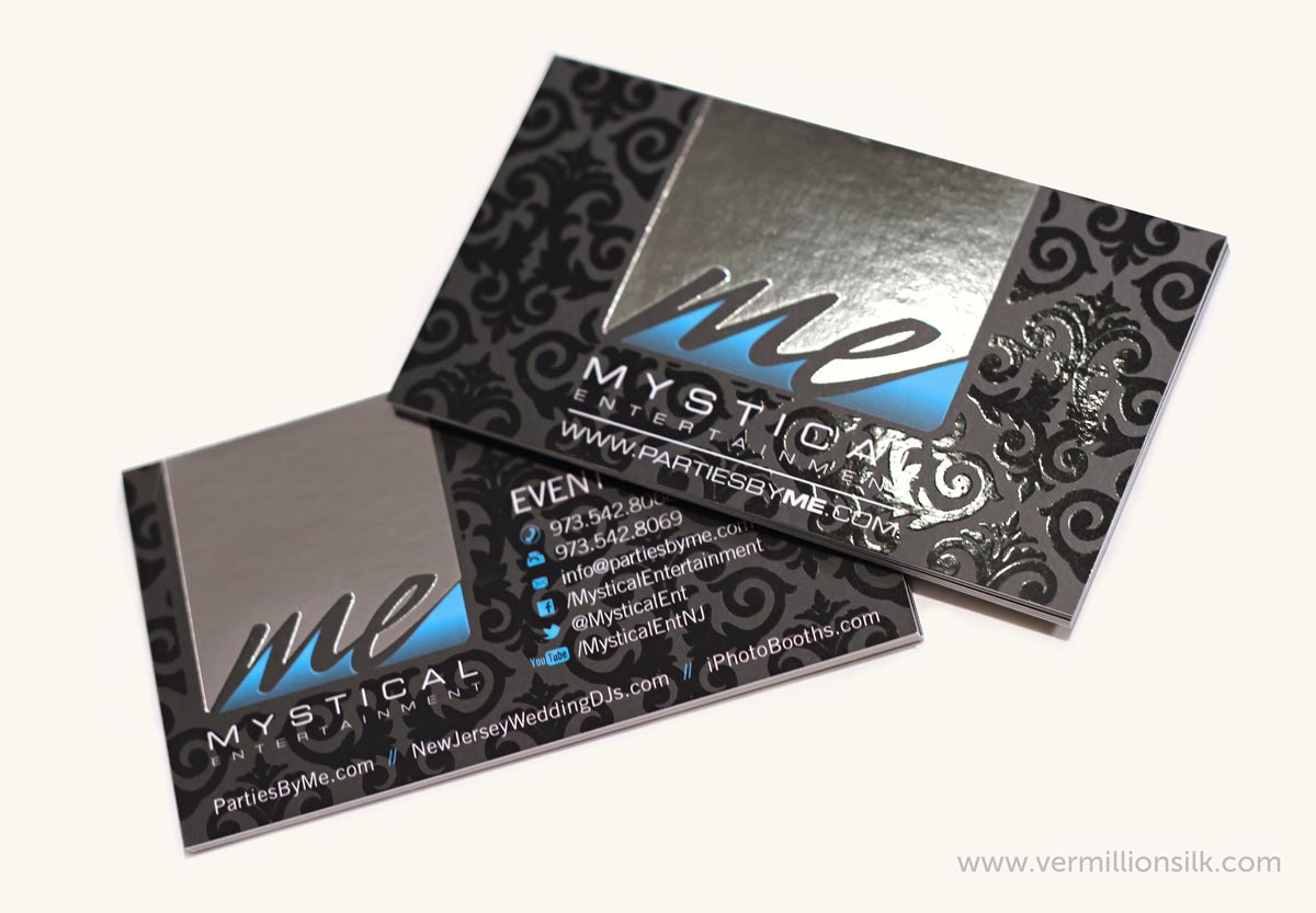 luxury silver foil business card with silk and spot uv