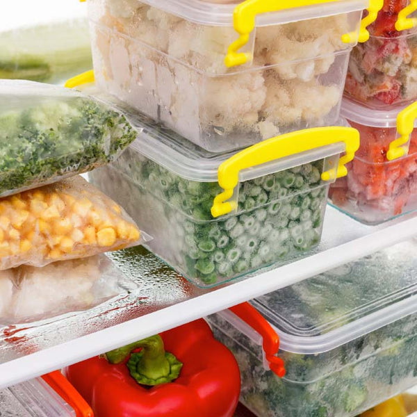 frozen vegetables in plastic containers