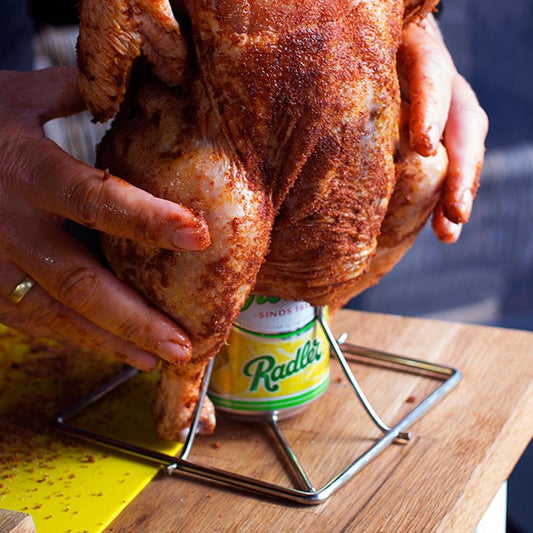 Outset Cast Iron Beer Can Chicken Holder and Garlic Roaster