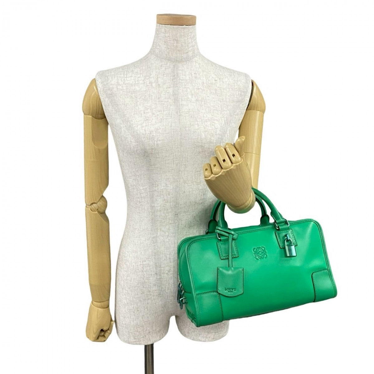 LOEWE Handbag leather green Anagram logo Americana 28 Women Used Authentic - Image 3