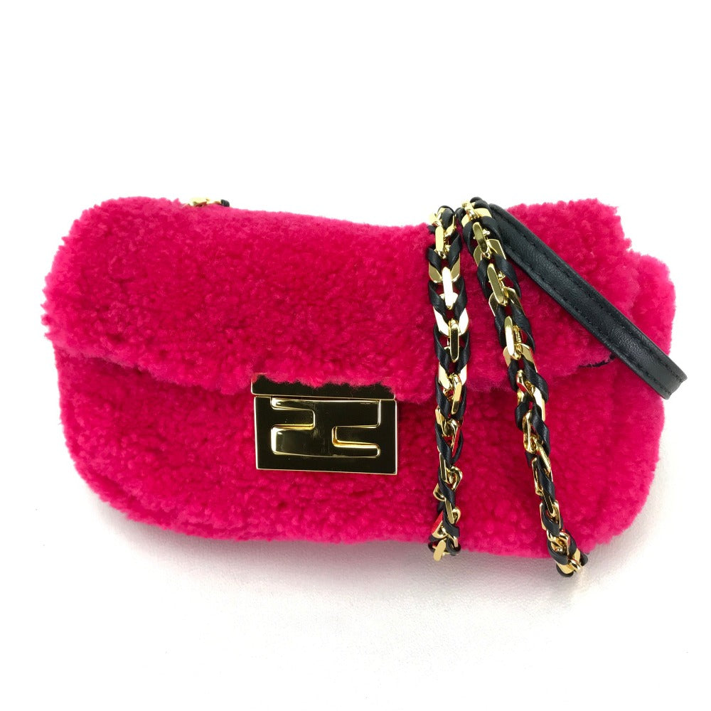 FENDI Shoulder Bag 8M0315 Mouton Fusha pink Mini baguette Women Used Authentic