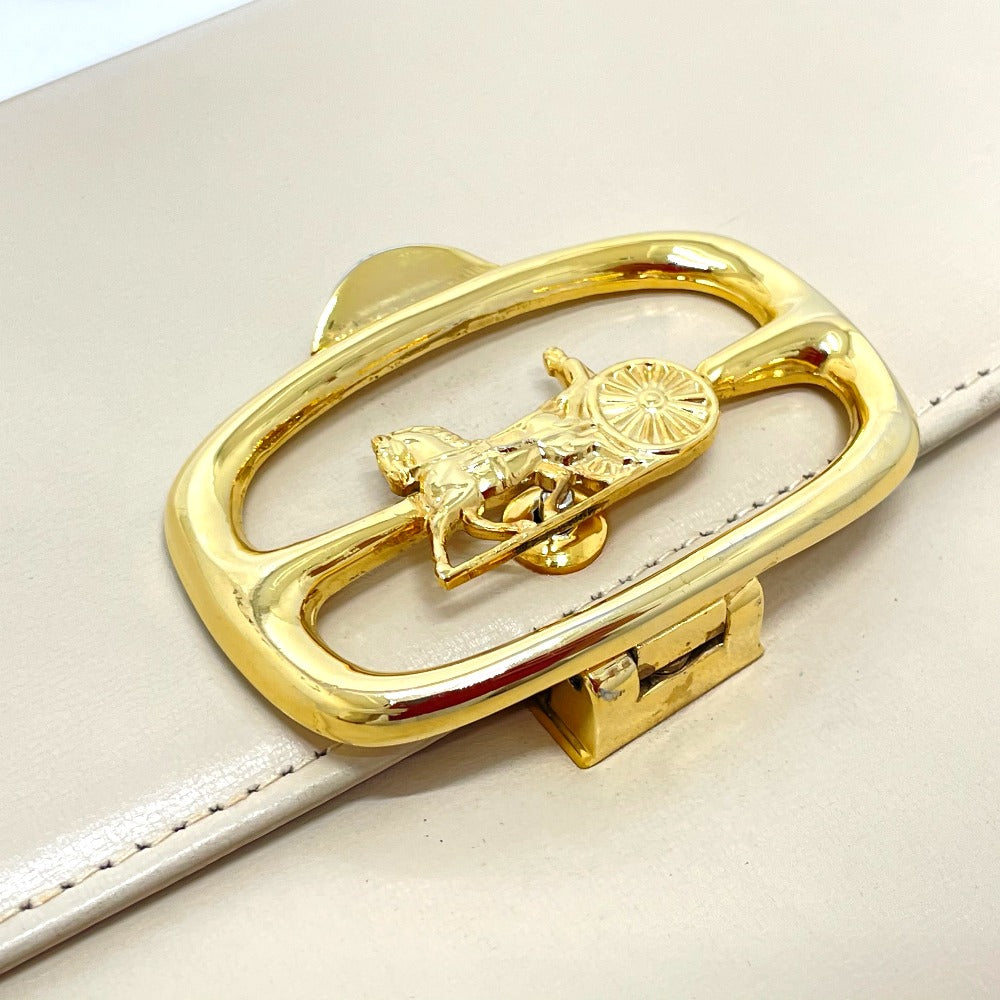 CELINE Shoulder Bag leather Beige x Gold Metal Carriage Metal vintage Women Used Authentic - Image 9