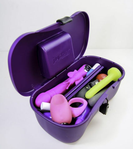 Sex toy storage box filled with toys