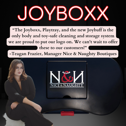 Teagan Frazier, the manager of Nice & Naughty discussed the collaboration, “working with Passionate Playground to craft a uniquely branded Joyboxx has been a fun journey,” said Frazier. “The Joyboxx, Playtray, and the new Joybuff™ is the only body and toy-safe cleaning and storage system we are proud to put our logo on. We can't wait to offer these to our customers!”