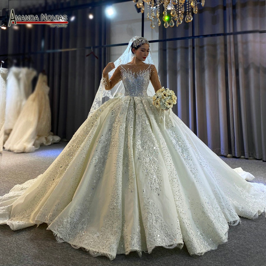 Luxury beading wedding dress amanda novias work design dubai wedding d ...