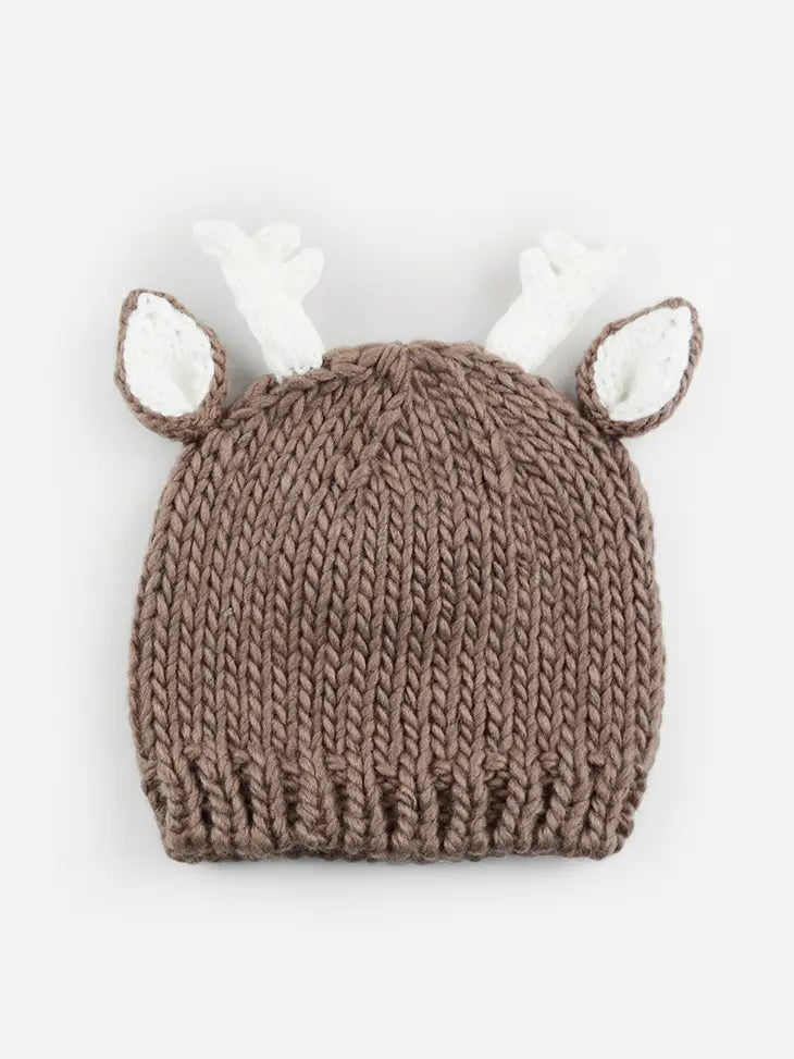 Deer Hand Knit Beanie (Tan)