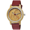 Reloj de mujer Holzwerk TORI RED de cuero y madera con variante con motivo de caballo en rojo oscuro y beige