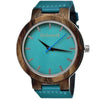 Holzwerk KAHLA women's wooden watch with leather strap, version in turquoise blue & brown