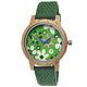 Reloj de mujer Holzwerk WIESENTAL de madera con correa de silicona y estampado de flores, versión en verde, colorido