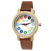 Holzwerk RAINBOW BROWN Variante de reloj de mujer pequeño y colorido de cuero y madera en blanco, marrón