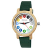 Holzwerk RAINBOW GREEN colorida variante pequeña de reloj de cuero y madera para mujer en blanco, verde oscuro