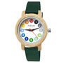 Holzwerk RAINBOW GREEN colorido reloj pequeño de mujer de cuero y madera en verde oscuro, blanco