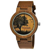 Holzwerk FORST women's and men's wooden watch with leather strap and tree pattern, version in brown