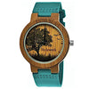 Holzwerk ETTINGEN women's and men's wooden watch with tree pattern, variant in turquoise blue, brown